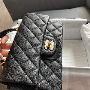 Caviar Quilted Mini Top Handle Rectangular Flap Black